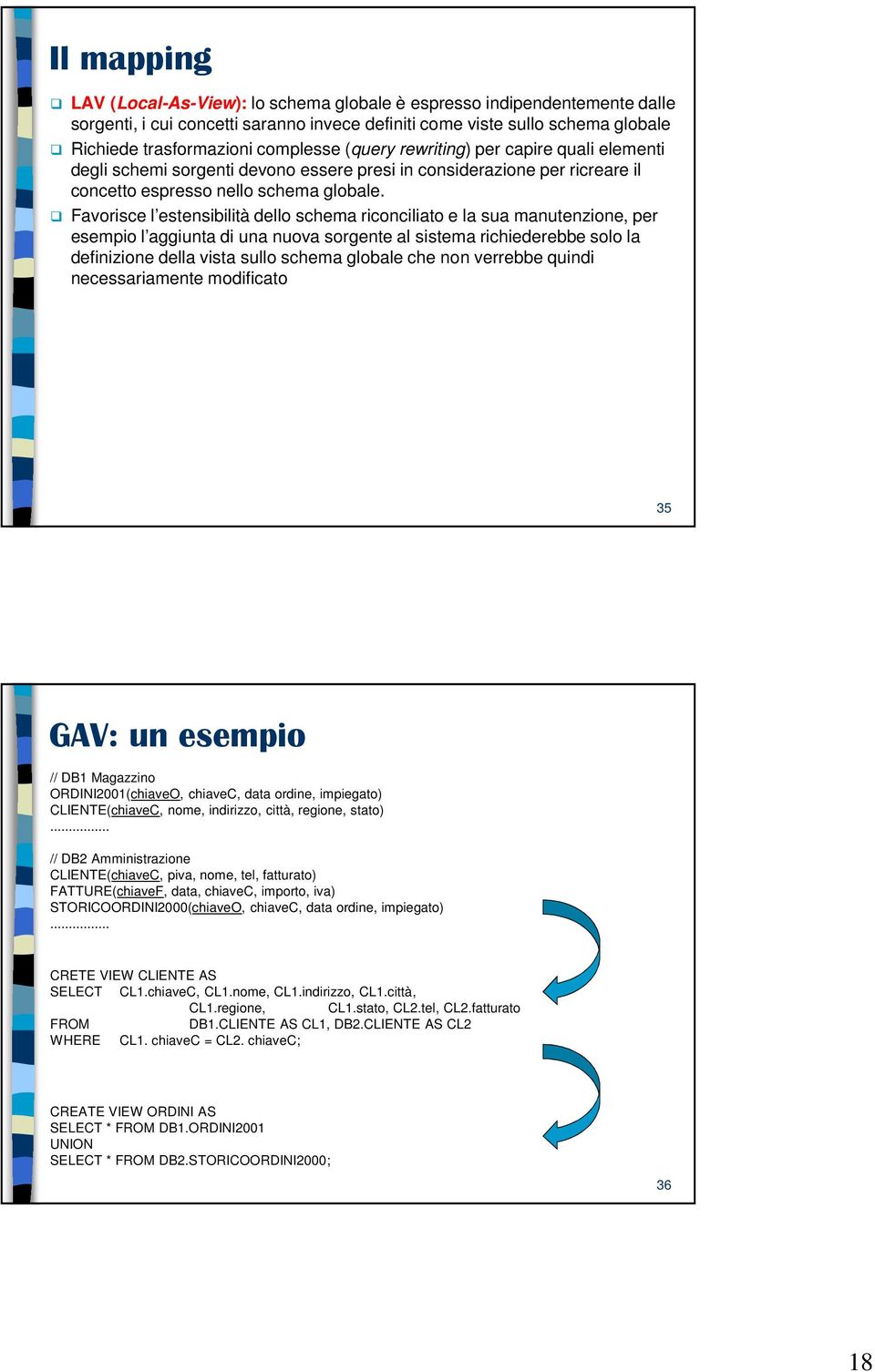 Favorisce l estensibilità dello schema riconciliato e la sua manutenzione, per esempio l aggiunta di una nuova sorgente al sistema richiederebbe solo la definizione della vista sullo schema globale