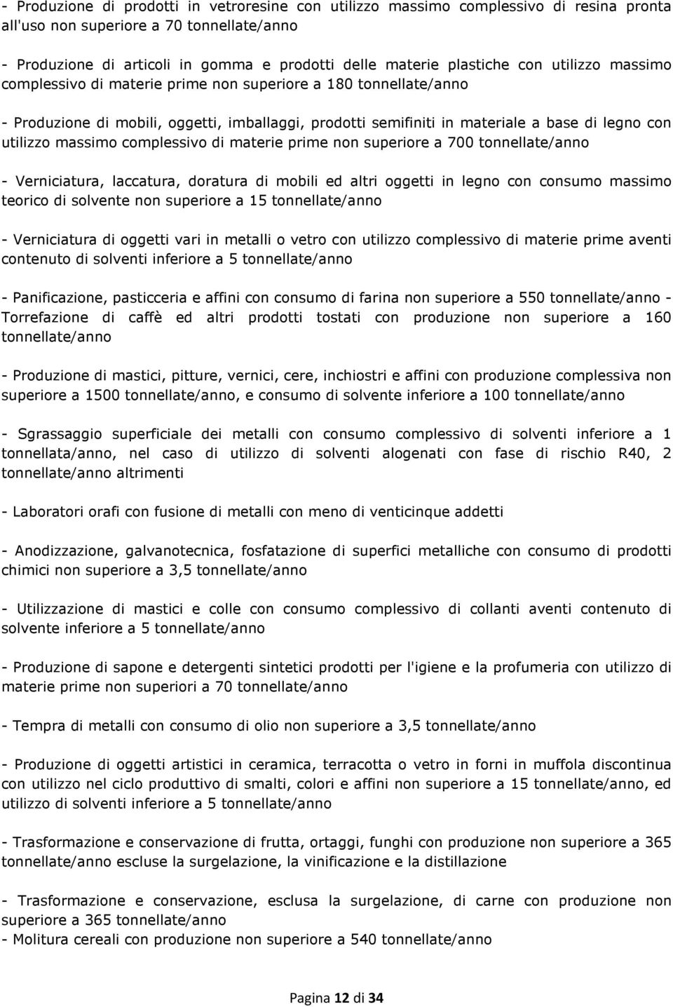 utilizzo massimo complessivo di materie prime non superiore a 700 tonnellate/anno - Verniciatura, laccatura, doratura di mobili ed altri oggetti in legno con consumo massimo teorico di solvente non