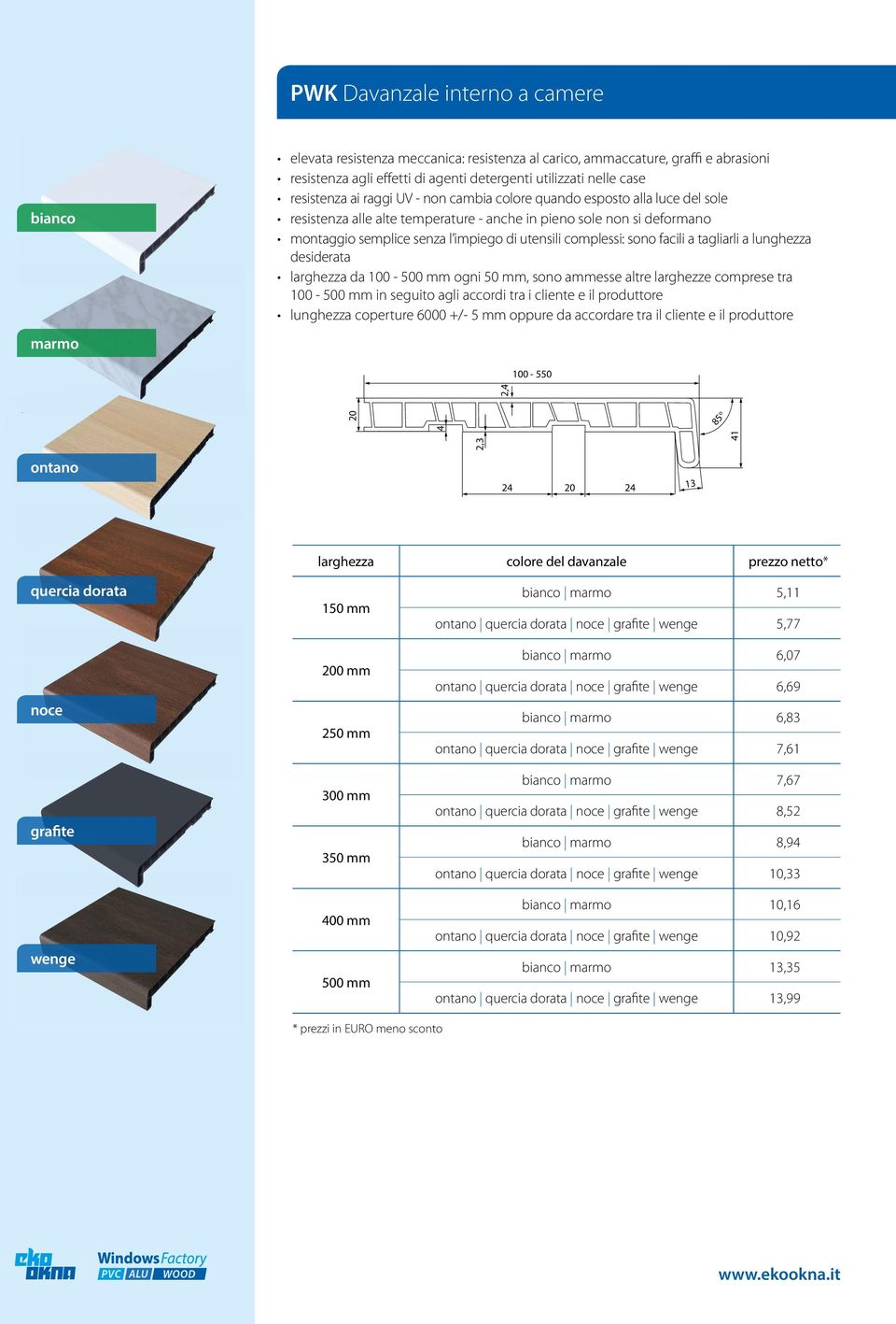 sono facili a tagliarli a lunghezza desiderata larghezza da 0-500 mm ogni 50 mm, sono ammesse altre larghezze comprese tra 0-500 mm in seguito agli accordi tra i cliente e il produttore lunghezza