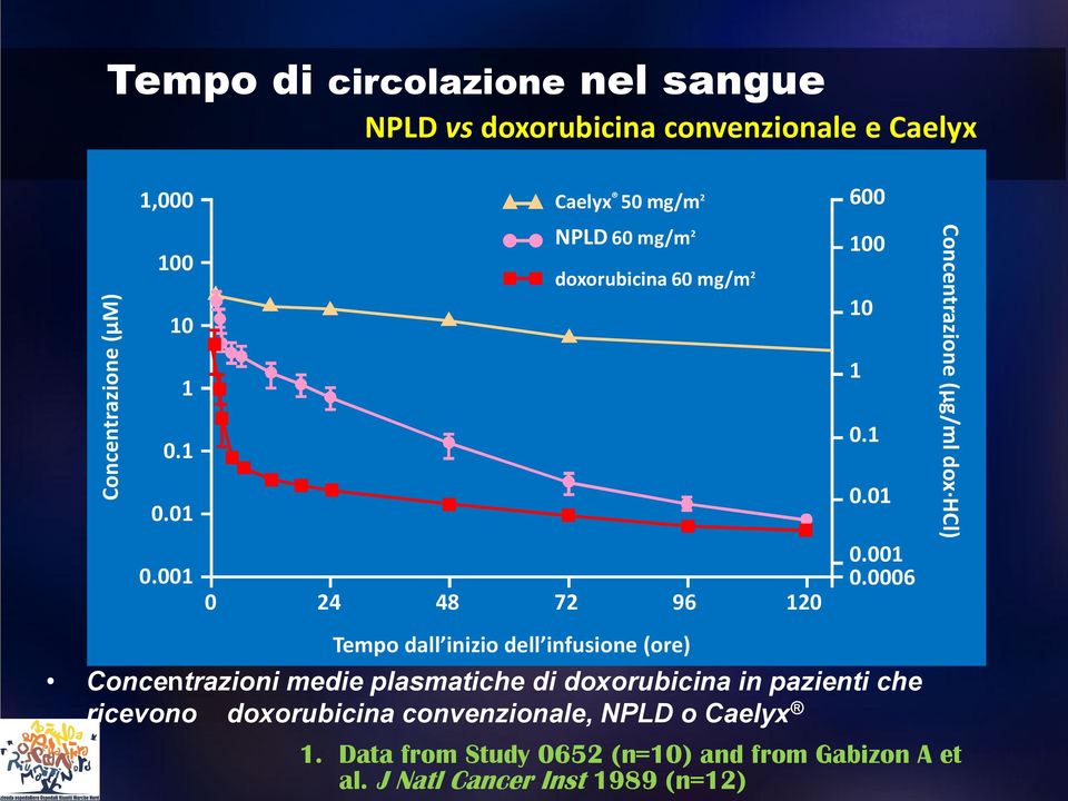 0006 Concentrazione (µg/ml dox HCl) Tempo dall inizio dell infusione (ore) Concentrazioni medie plasmatiche di doxorubicina in