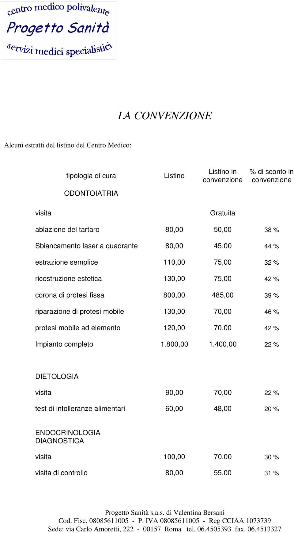 corona di protesi fissa 800,00 485,00 39 % riparazione di protesi mobile 130,00 70,00 46 % protesi mobile ad elemento 120,00 70,00 42 % Impianto completo 1.800,00 1.