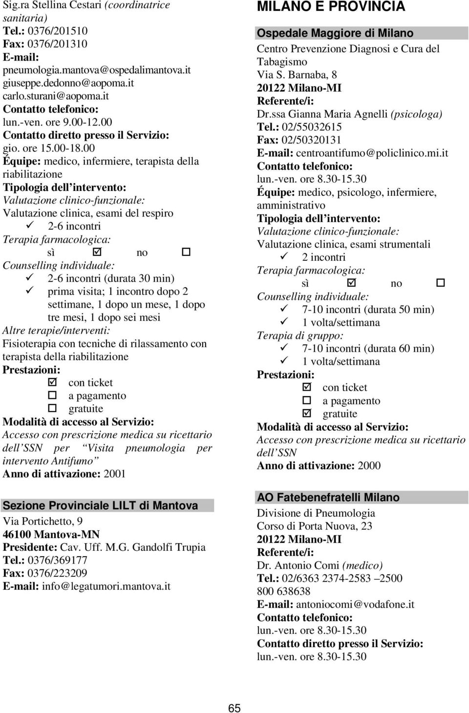 00 Équipe: medico, infermiere, terapista della riabilitazione, esami del respiro (durata 30 min) prima visita; 1 incontro dopo 2 settimane, 1 dopo un mese, 1 dopo tre mesi, 1 dopo sei mesi