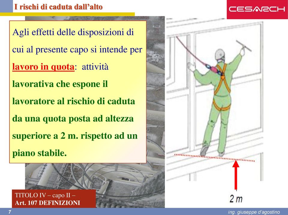 al rischio di caduta da una quota posta ad altezza superiore a 2 m.