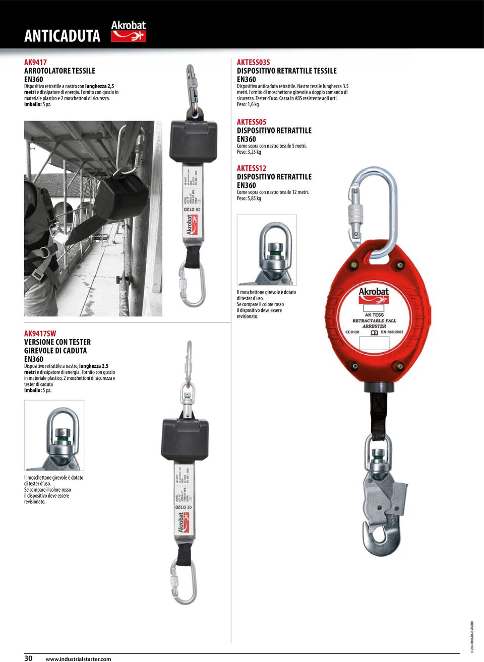 Cassa in ABS resistente agli urti. Peso: 1,6 kg AKTESS05 DISPOSITIVO RETRATTILE Come sopra con nastro tessile 5 metri.