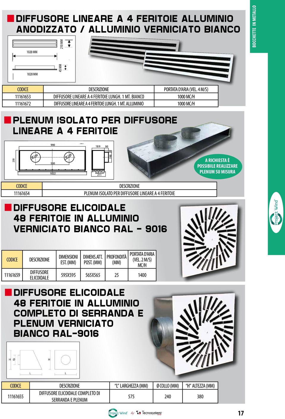 BIANCO 1000 MC/H 11161672 DIFFUSORE LINEARE A 4 FERITOIE LUNGH. 1 MT.