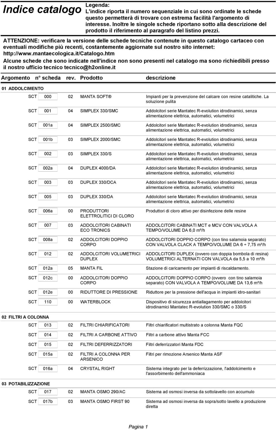 ATTENZIONE: verificare la versione delle schede tecniche contenute in questo catalogo cartaceo con eventuali modifiche più recenti, costantemente aggiornate sul nostro sito internet: http://www.