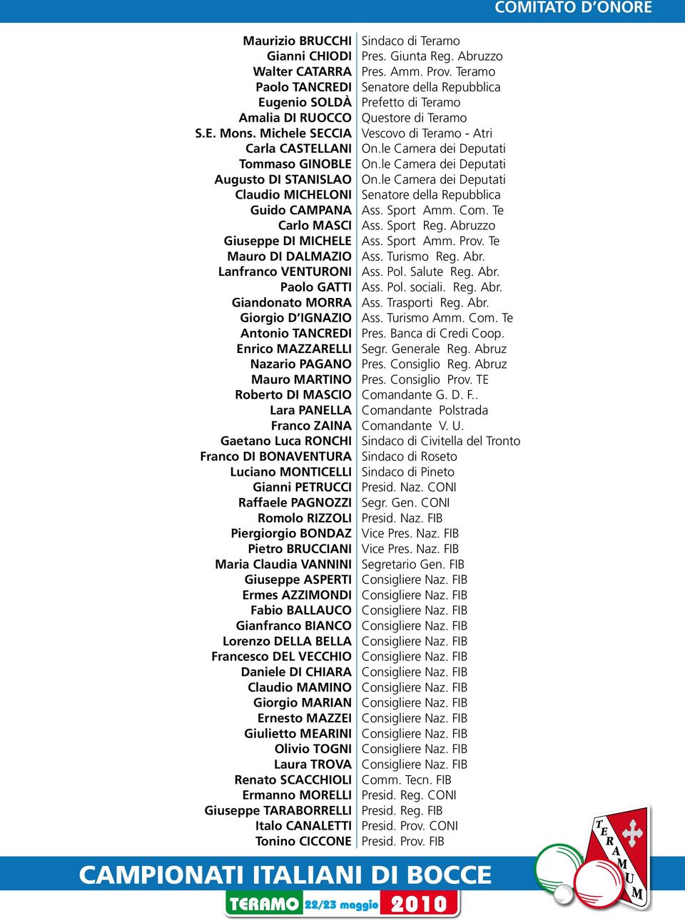 le Camera dei Deputati Tommaso Ginoble On.le Camera dei Deputati Augusto Di Stanislao On.le Camera dei Deputati Claudio Micheloni Senatore della Repubblica Guido Campana Ass. Sport Amm. Com.