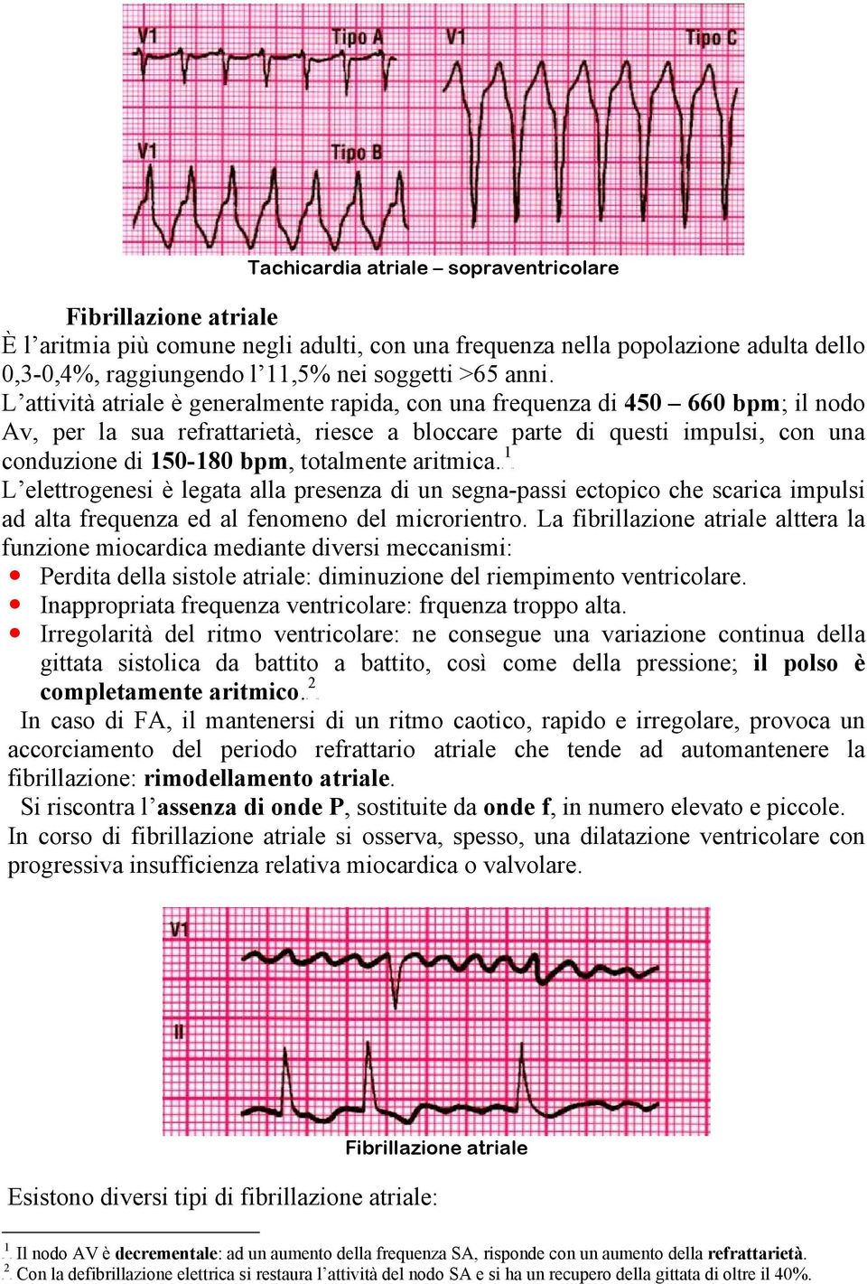 L attività atriale è generalmente rapida, con una frequenza di 450 660 bpm; il nodo Av, per la sua refrattarietà, riesce a bloccare parte di questi impulsi, con una 1 conduzione di 150-180 bpm,