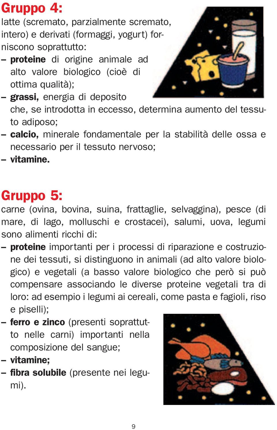 Gruppo 5: carne (ovina, bovina, suina, frattaglie, selvaggina), pesce (di mare, di lago, molluschi e crostacei), salumi, uova, legumi sono alimenti ricchi di: proteine importanti per i processi di