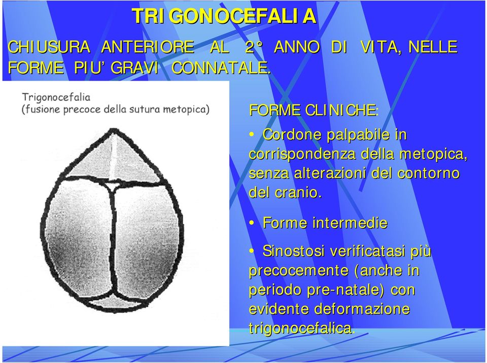 FORME CLINICHE: Cordone palpabile in corrispondenza della metopica, senza