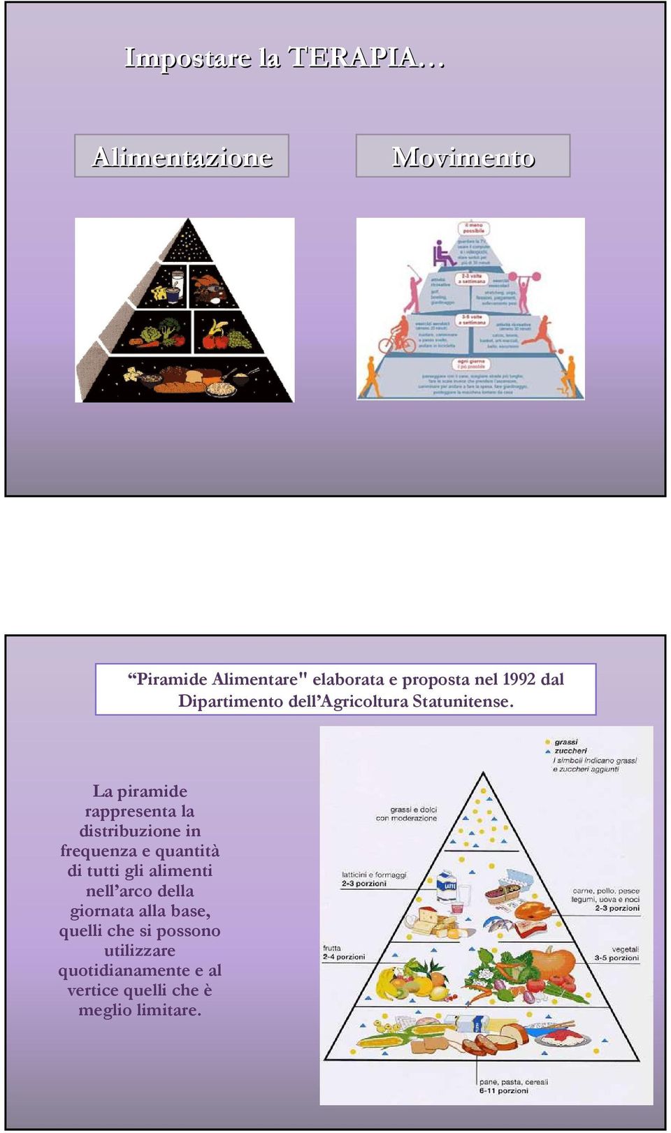 La piramide rappresenta la distribuzione in frequenza e quantità di tutti gli alimenti