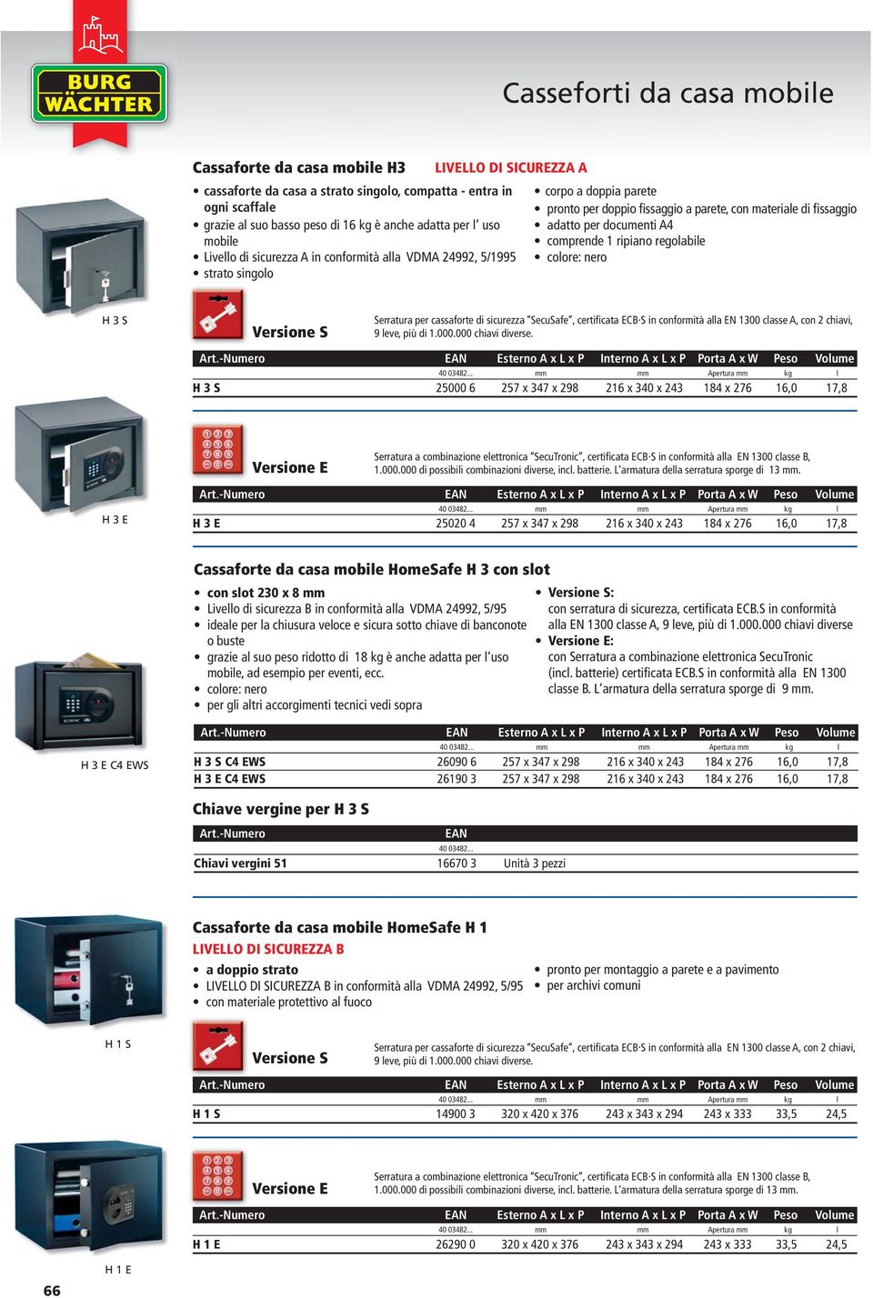 documenti A4 comprende 1 ripiano regolabile colore: nero H 3 S Serratura per cassaforte di sicurezza SecuSafe, certificata ECB. S in conformità alla EN 1300 classe A, con 2 chiavi, 9 leve, più di 1.