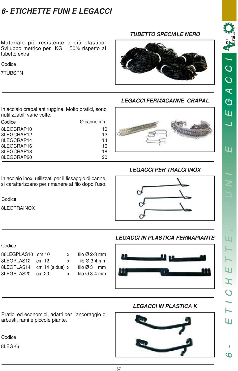 Ø canne mm 8LEGCRAP10 10 8LEGCRAP12 12 8LEGCRAP14 14 8LEGCRAP16 16 8LEGCRAP18 18 8LEGCRAP20 20 In acciaio inox, utilizzati per il fissaggio di canne, si caratterizzano per rimanere al