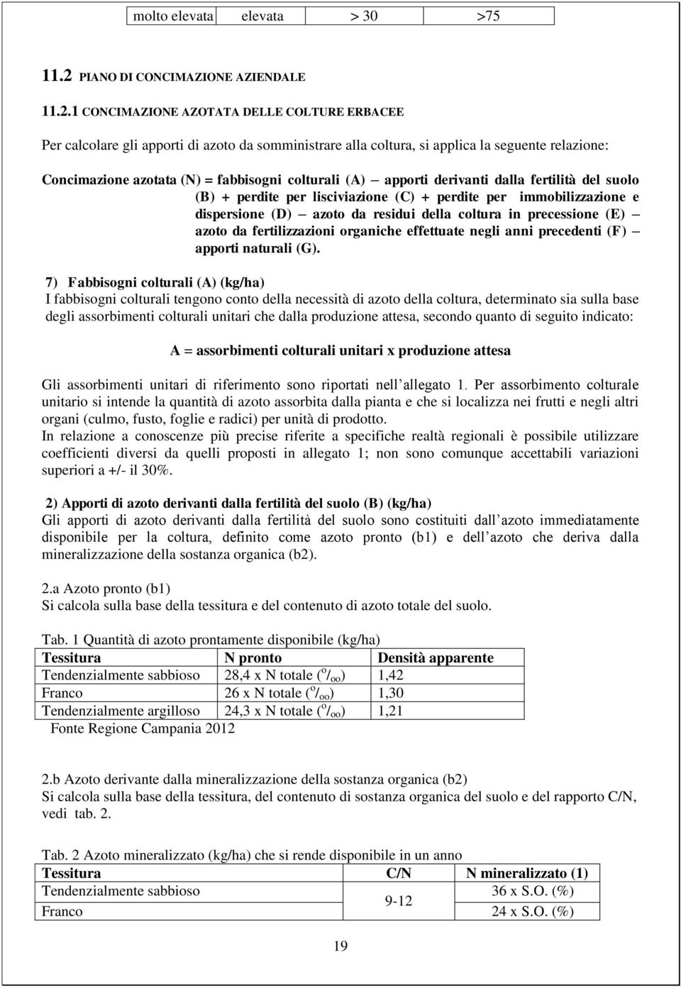 1 CONCIMAZIONE AZOTATA DELLE COLTURE ERBACEE Per calcolare gli apporti di azoto da somministrare alla coltura, si applica la seguente relazione: Concimazione azotata (N) = fabbisogni colturali (A)