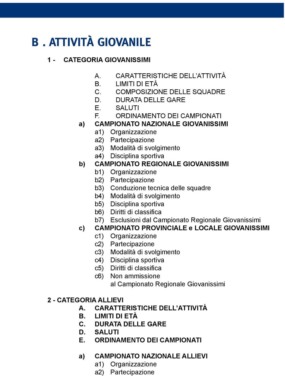 Organizzazione b2) Partecipazione b3) Conduzione tecnica delle squadre b4) Modalità di svolgimento b5) Disciplina sportiva b6) Diritti di classifica b7) Esclusioni dal Campionato Regionale