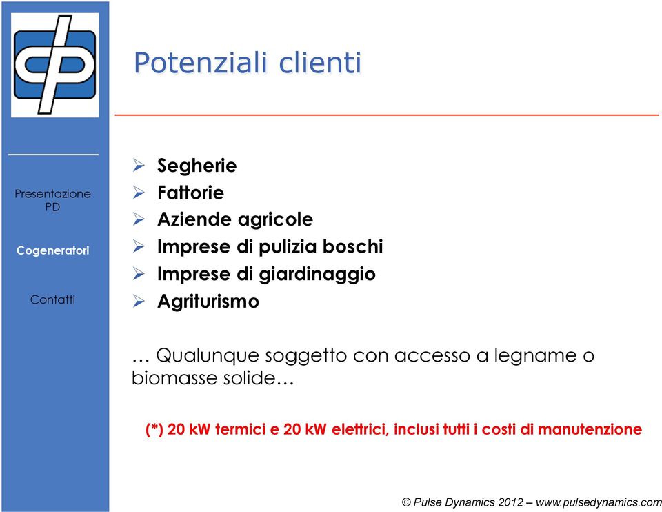 Qualunque soggetto con accesso a legname o biomasse solide (*) 20