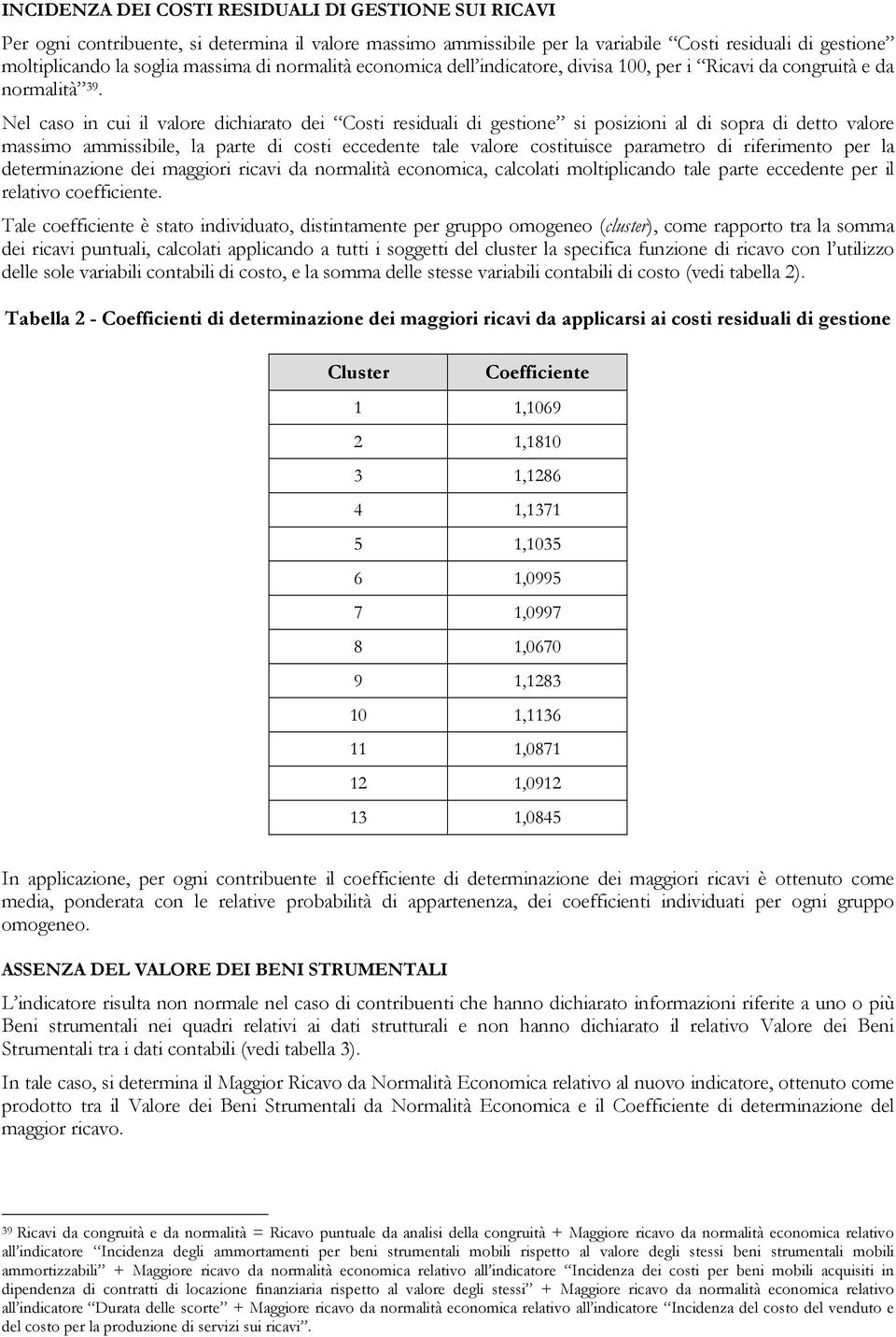 Nel caso in cui il valore dichiarato dei Costi residuali di gestione si posizioni al di sopra di detto valore massimo ammissibile, la parte di costi eccedente tale valore costituisce parametro di