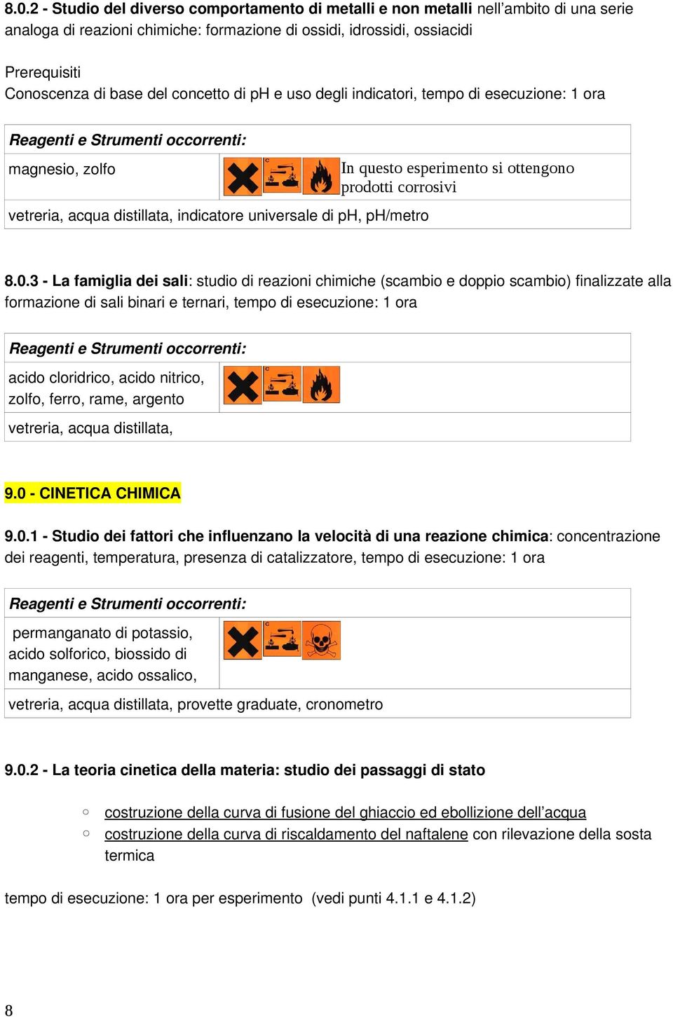 3 - La famiglia dei sali: studio di reazioni chimiche (scambio e doppio scambio) finalizzate alla formazione di sali binari e ternari, acido cloridrico, acido nitrico, zolfo, ferro, rame, argento