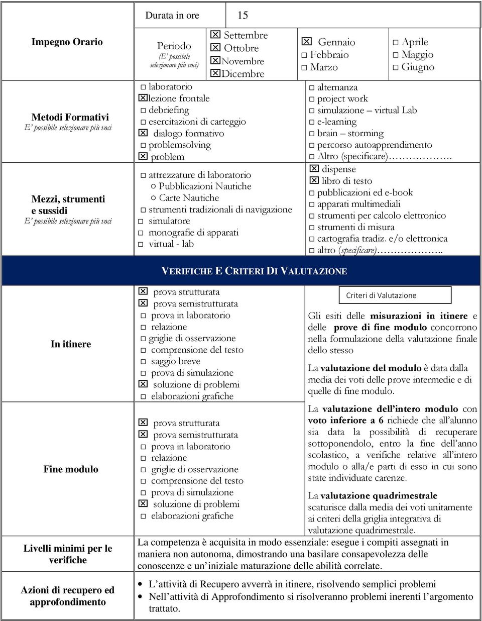 apparati virtual - lab Gennaio Febbraio Marzo Aprile Maggio Giugno alternanza project work simulazione virtual Lab e-learning brain storming percorso autoapprendimento Altro (specificare).