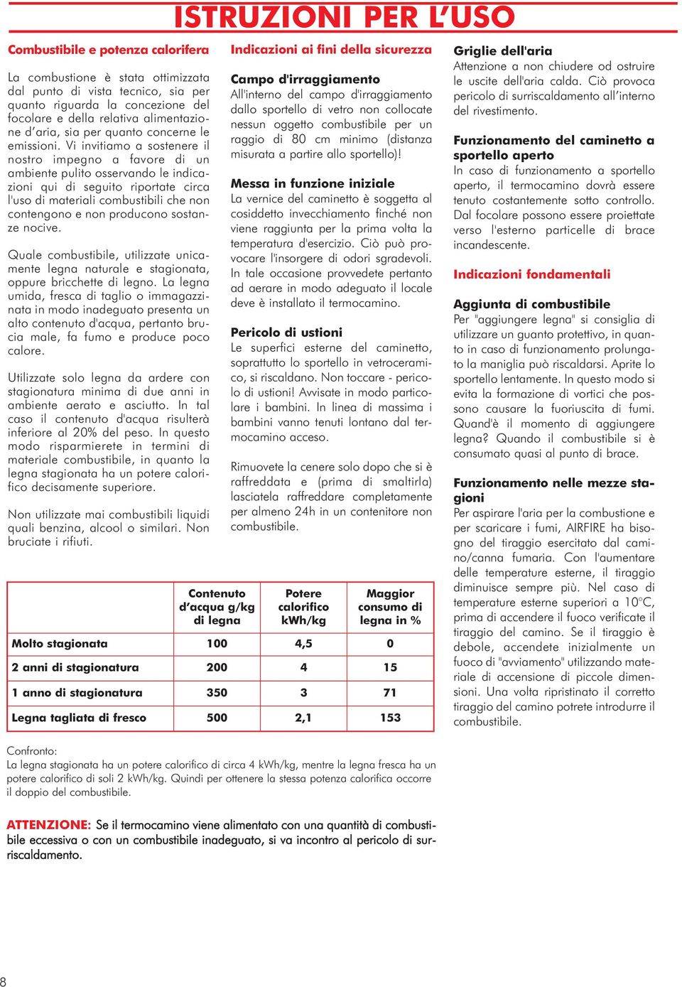 Vi invitiamo a sostenere il nostro impegno a favore di un ambiente pulito osservando le indicazioni qui di seguito riportate circa l'uso di materiali combustibili che non contengono e non producono