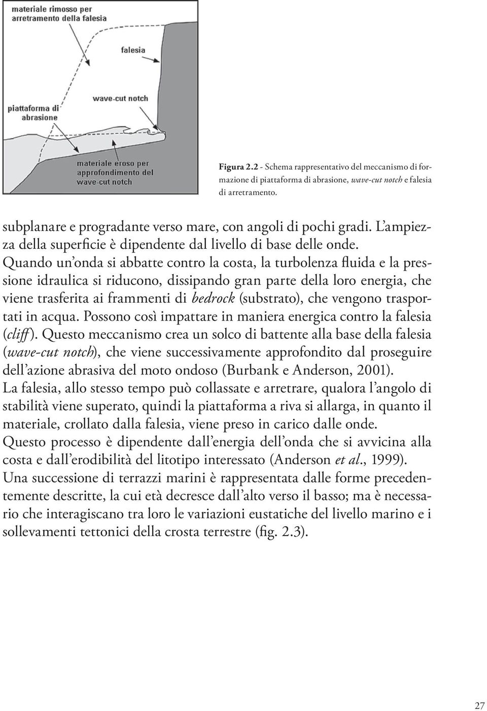 Quando un onda si abbatte contro la costa, la turbolenza fluida e la pressione idraulica si riducono, dissipando gran parte della loro energia, che viene trasferita ai frammenti di bedrock