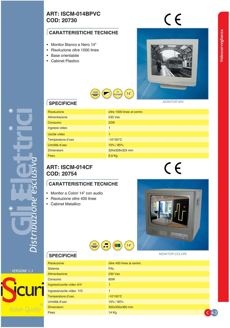 ISCM-014CF COD: 20754 Monitor a Colori 14 con audio oltre 400 linee Cabinet Metallico 420 14 oltre 400 linee al centro Sistema