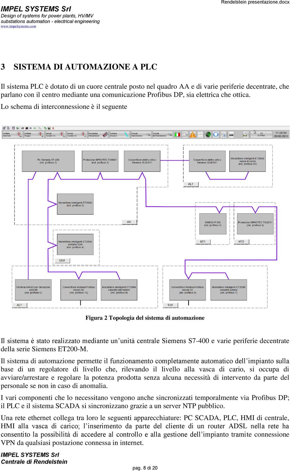 Lo schema di interconnessione è il seguente Figura 2 Topologia del sistema di automazione Il sistema è stato realizzato mediante un unità centrale Siemens S7-400 e varie periferie decentrate della