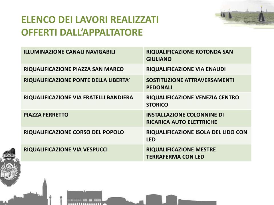 RIQUALIFICAZIONE ROTONDA SAN GIULIANO RIQUALIFICAZIONE VIA ENAUDI SOSTITUZIONE ATTRAVERSAMENTI PEDONALI RIQUALIFICAZIONE VENEZIA CENTRO