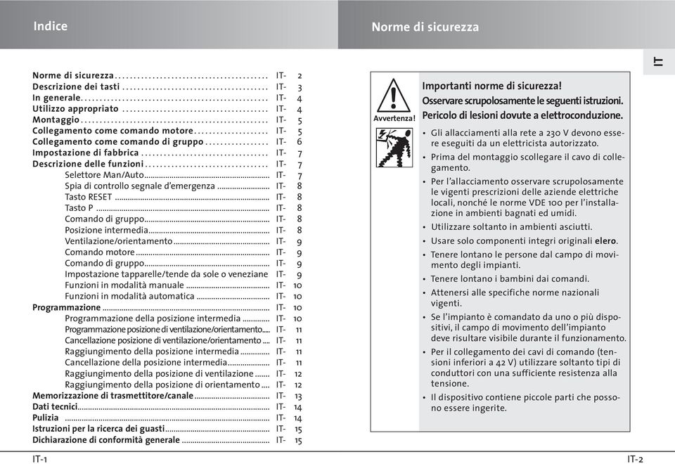 .. - 8 Tasto P... - 8 Comando di gruppo... - 8 Posizione intermedia... - 8 Ventilazione/orientamento... - 9 Comando motore... - 9 Comando di gruppo.