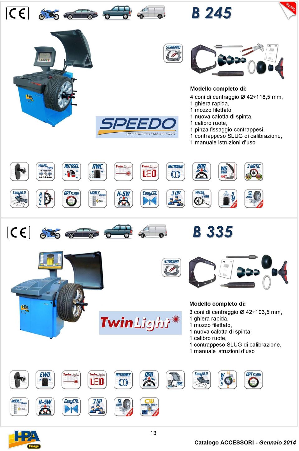 manuale istruzioni d uso B 335 Modello completo di: 3 coni di centraggio Ø 42 103,5 mm, 1 ghiera rapida, 1