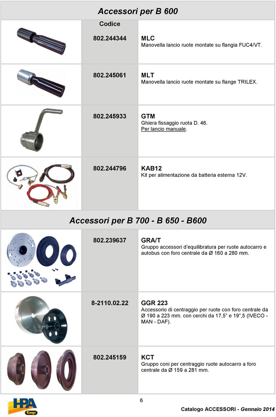 239637 GRA/T Gruppo accessori d equilibratura per ruote autocarro e autobus con foro centrale da Ø 160 a 280 mm. 8-2110.02.