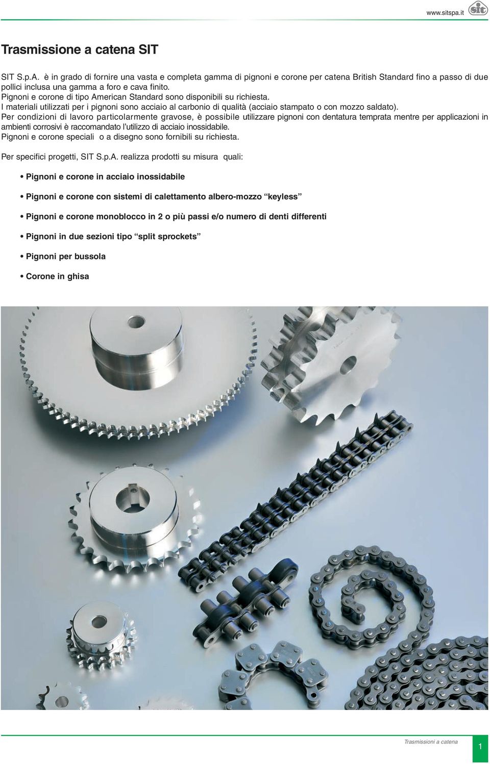 Per condizioni di lavoro particolarmente gravose, è possibile utilizzare pignoni con dentatura temprata mentre per applicazioni in ambienti corrosivi è raccomandato l utilizzo di acciaio inossidabile.