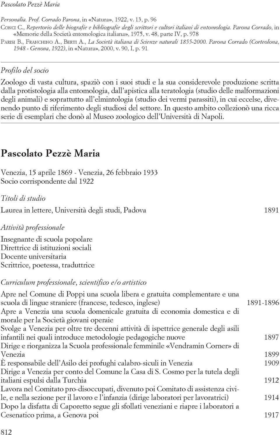 Parona Corrado (Corteolona, 1948 - Genova, 1922), in «Natura», 2000, v. 90, I, p.