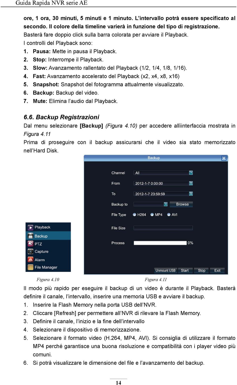 Slow: Avanzamento rallentato del Playback (1/2, 1/4, 1/8, 1/16). 4. Fast: Avanzamento accelerato del Playback (x2, x4, x8, x16) 5. Snapshot: Snapshot del fotogramma attualmente visualizzato. 6.