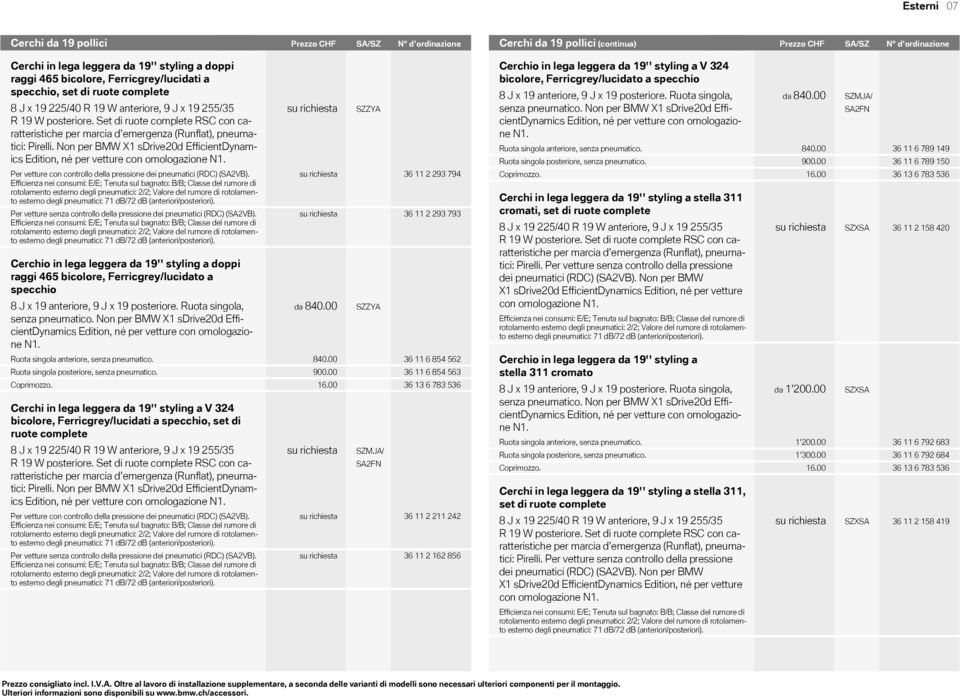 Set di ruote complete RSC con caratteristiche per marcia d emergenza (Runflat), pneumatici: Pirelli. Non per BMW X1 sdrived EfficientDynamics Edition, né per vetture con omologazione N1.