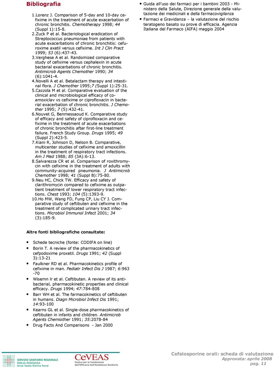 Verghese A et al. Randomized comparative study of cefixime versus cephalexin in acute bacterial exacerbations of chronic bronchitis. Antimicrob Agents Chemother 1990; 34 (6):1041-4. 4.Novelli A et al.