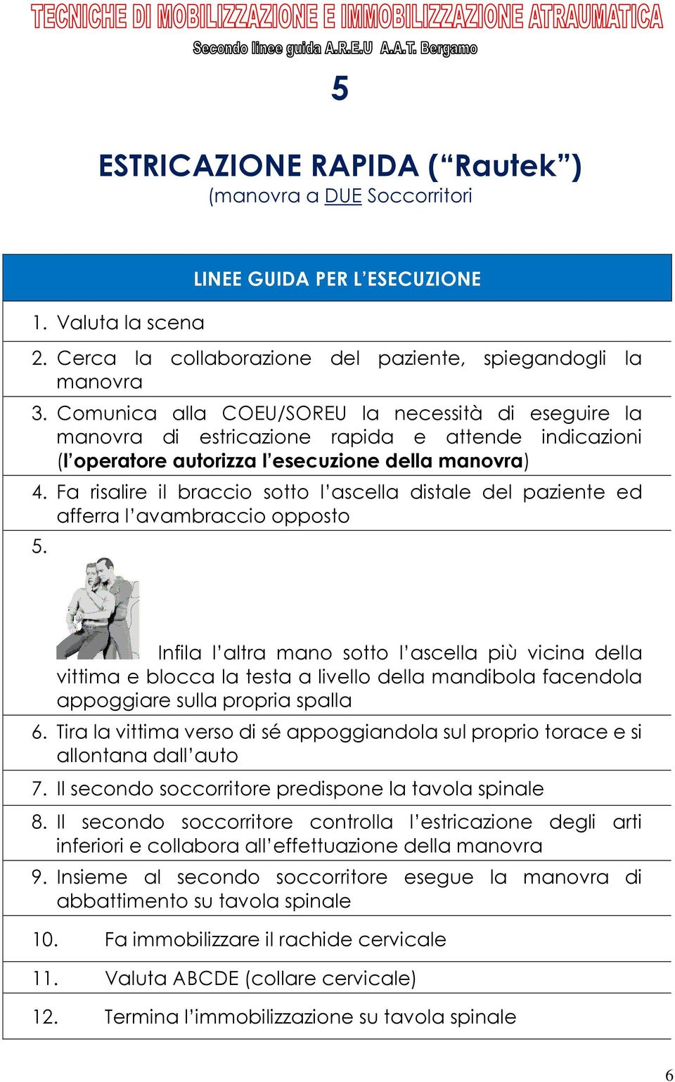 Fa risalire il braccio sotto l ascella distale del paziente ed afferra l avambraccio opposto 5.