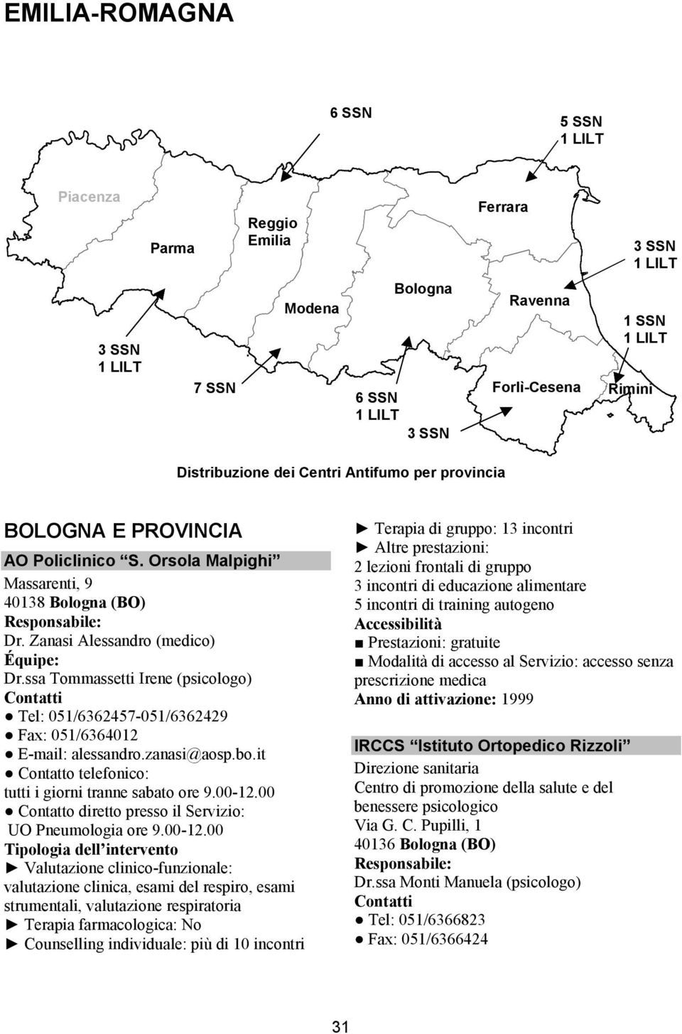 ssa Tommassetti Irene (psicologo) Tel: 051/6362457-051/6362429 Fax: 051/6364012 E-mail: alessandro.zanasi@aosp.bo.it tutti i giorni tranne sabato ore 9.00-12.