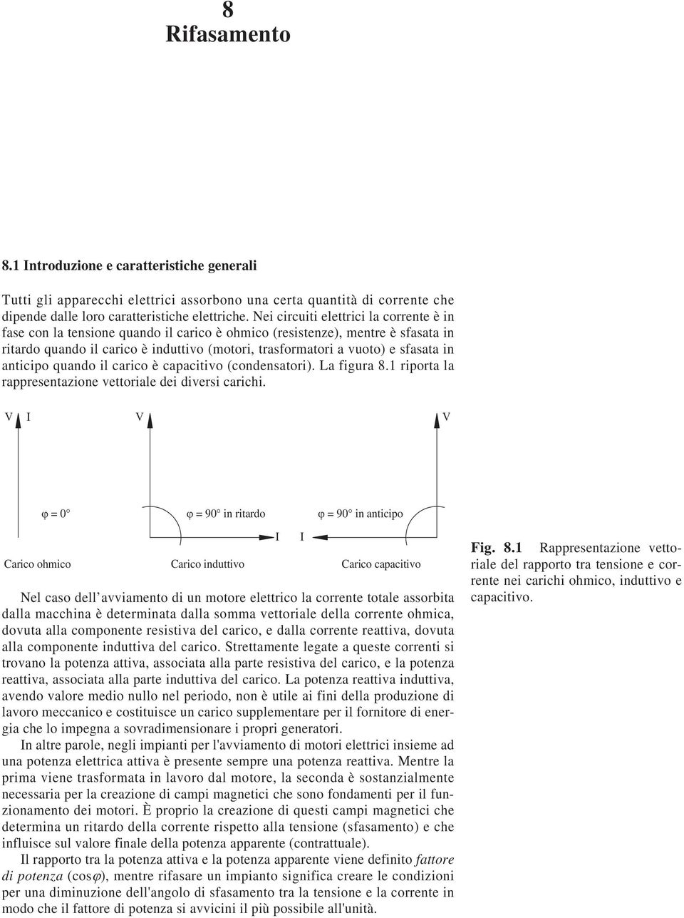 anticipo quando il carico capacitivo (condensatori). La figura 8. riporta la rappresentazione vettoriale dei diversi carichi.