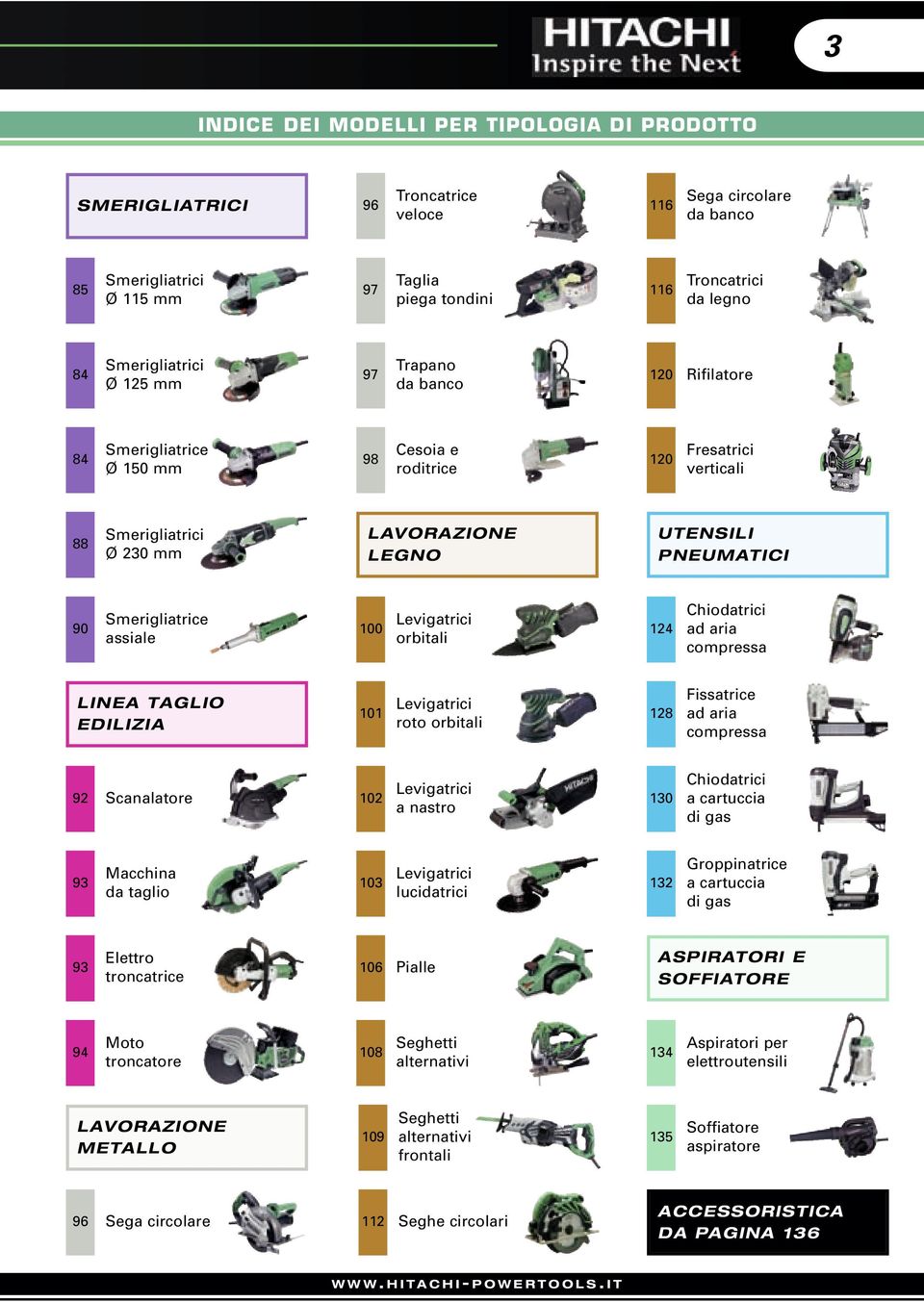 90 Smerigliatrice assiale 100 Levigatrici orbitali 124 Chiodatrici ad aria compressa LINEA TAGLIO EDILIZIA 101 Levigatrici roto orbitali 128 Fissatrice ad aria compressa 92 Scanalatore 102