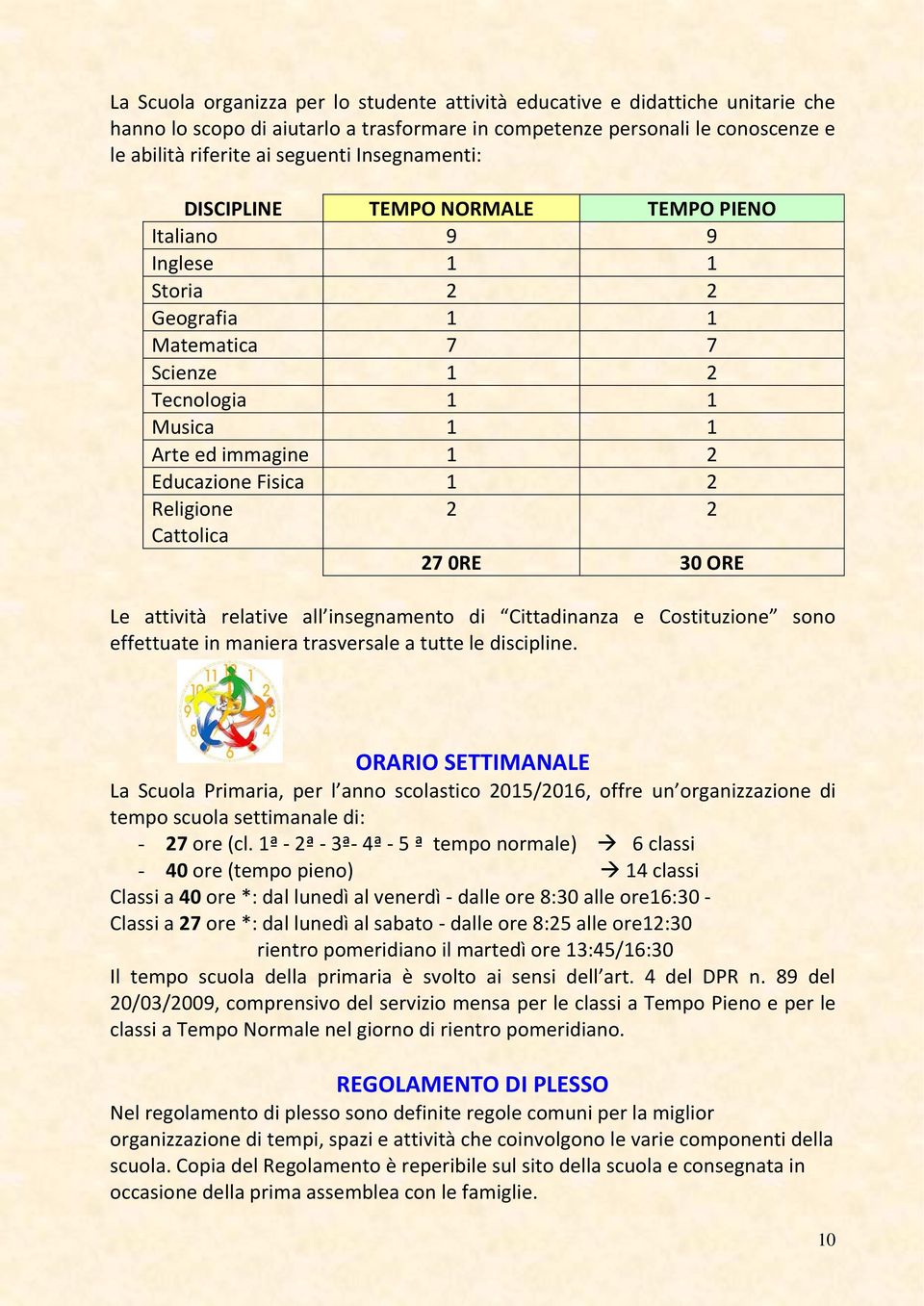 Religione 2 2 Cattolica 27 0RE 30 ORE Le attività relative all insegnamento di Cittadinanza e Costituzione sono effettuate in maniera trasversale a tutte le discipline.