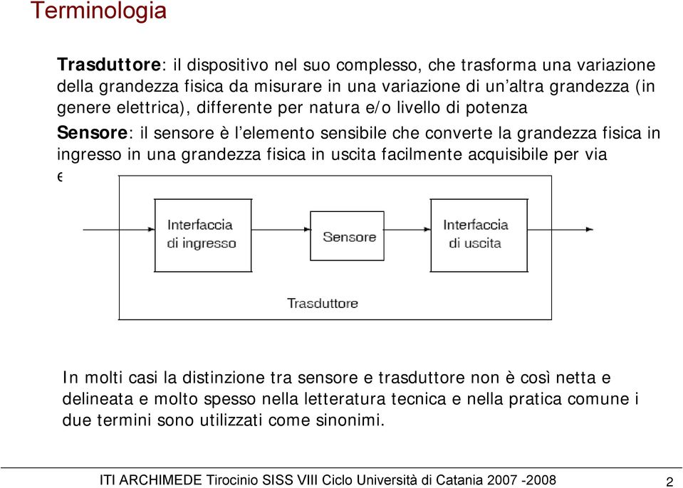 grandezza fisica in ingresso in una grandezza fisica in uscita facilmente acquisibile per via elettrica.