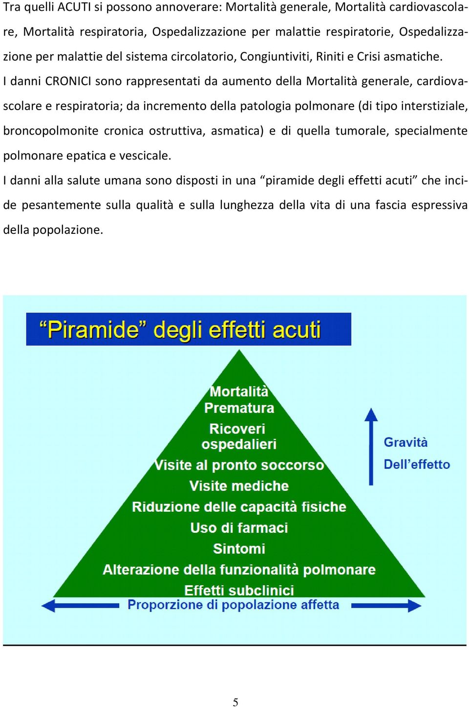 I danni CRONICI sono rappresentati da aumento della Mortalità generale, cardiovascolare e respiratoria; da incremento della patologia polmonare (di tipo interstiziale,