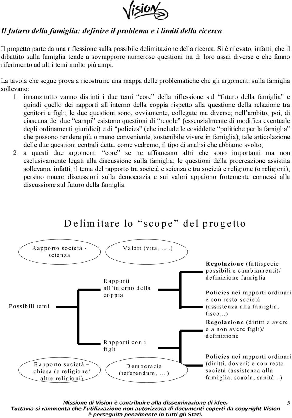 La tavola che segue prova a ricostruire una mappa delle problematiche che gli argomenti sulla famiglia sollevano: 1.