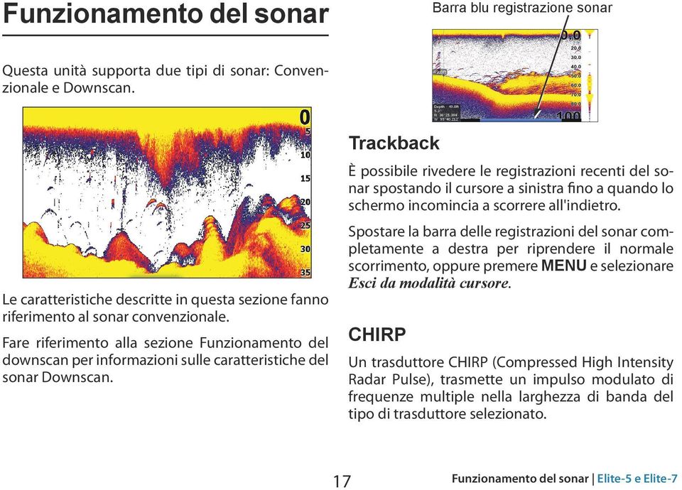 Fare riferimento alla sezione Funzionamento del downscan per informazioni sulle caratteristiche del sonar Downscan.