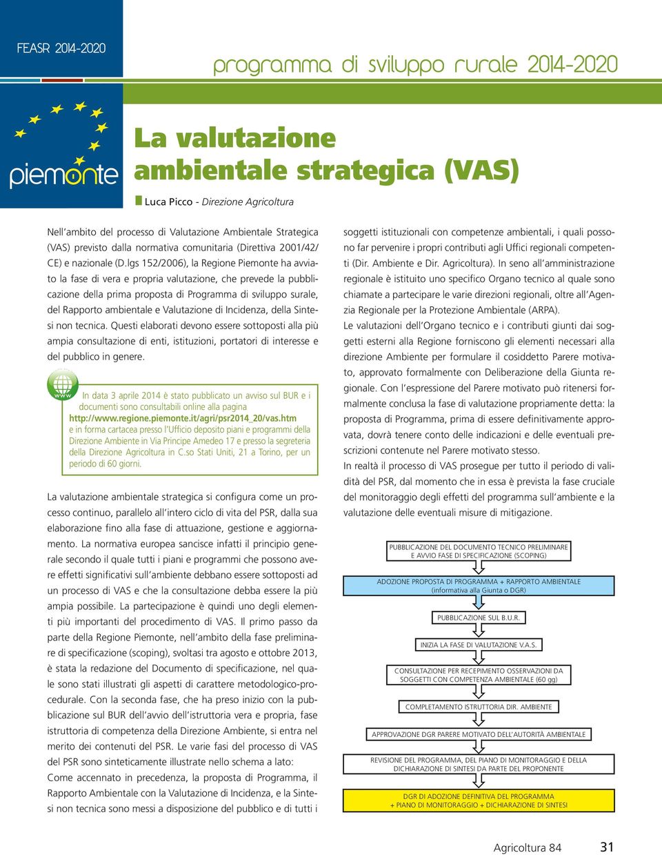 lgs 152/2006), la Regione Piemonte ha avviato la fase di vera e propria valutazione, che prevede la pubblicazione della prima proposta di Programma di sviluppo surale, del Rapporto ambientale e