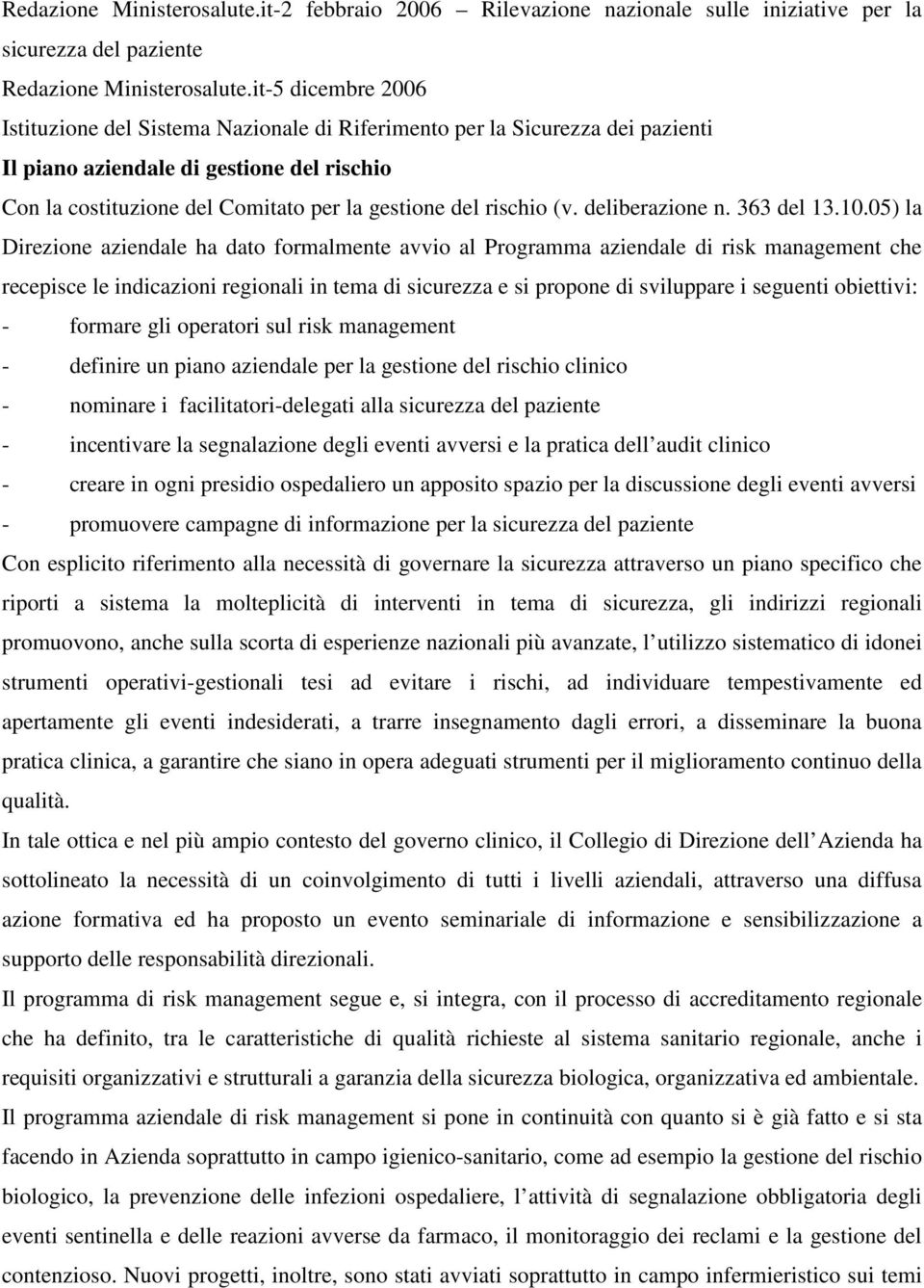 rischio (v. deliberazione n. 363 del 13.10.