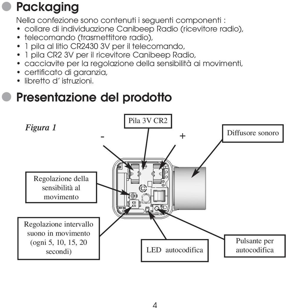 della sensibilità ai movimenti, certificato di garanzia, libretto d istruzioni.