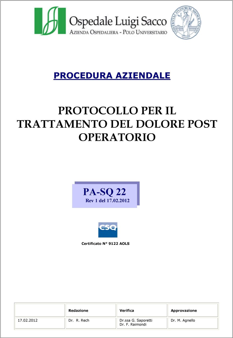 2012 Certificato N 9122 AOLS Redazione Verifica