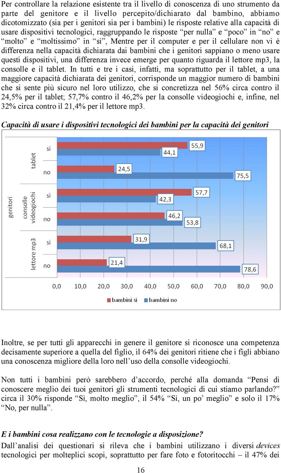 cellulare non vi è differenza nella capacità dichiarata dai bambini che i genitori sappiano o meno usare questi dispositivi, una differenza invece emerge per quanto riguarda il lettore mp3, la